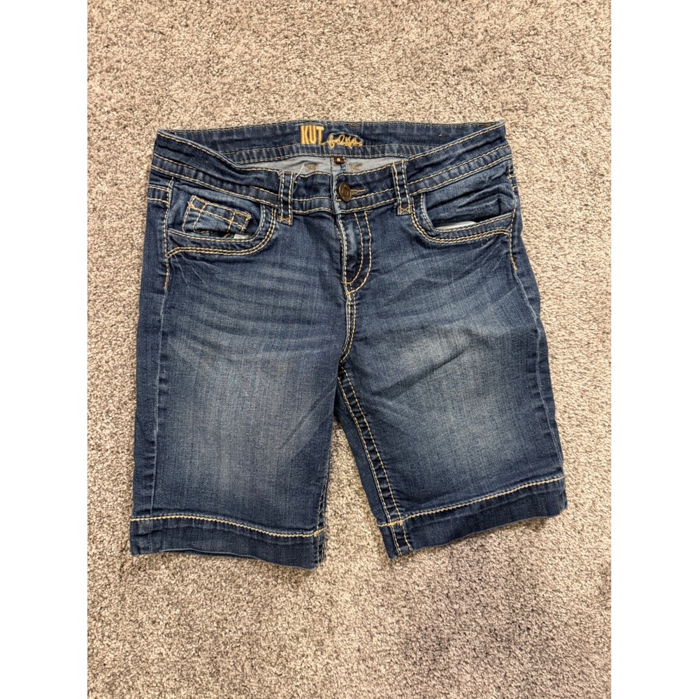 Kut from the Kloth Denim Shorts Womens 8 Blue Bermuda Stretch Contrast Stitch